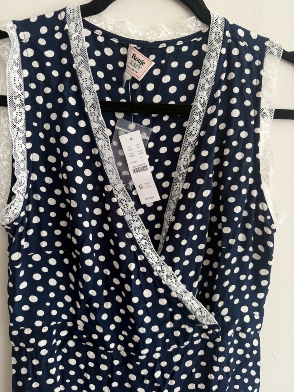Rouje X J.Crew Rencard Wrap Dress Navy Polka Dot size 2 NWT - Picture 8 of 11